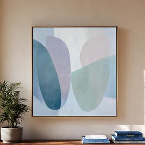Teal Blue Abstract Painting, Acrylic on Canvas, Original Handmade Art for Bedroom, Modern Home Style, Large Wall Art Decor