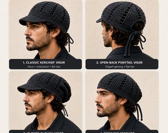 Crochet Bandana Visor Cap Pattern, Men’s Unisex Hat PDF, 4 Styles