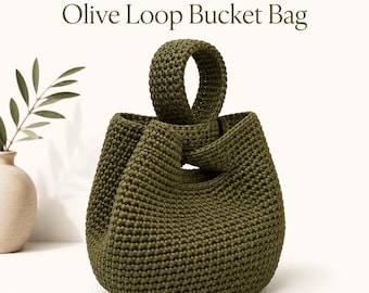 Modello PDF per borsa a secchiello all'uncinetto, modello per borsa tote Olive Loop all'uncinetto, tutorial per borsetta all'uncinetto, modello per borsa estiva, guida fai da te per borse fatte a mano