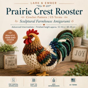 Realistic Rooster Crochet Pattern PDF, Amigurumi Chicken Plush Tutorial, Life Like Farm Bird Crochet Pattern, Farmhouse Rooster Toy