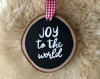 Joy to the world Christmas tree ornament, wood coaster tree decoration, rustic Christmas decoration, Christmas carol ornaments