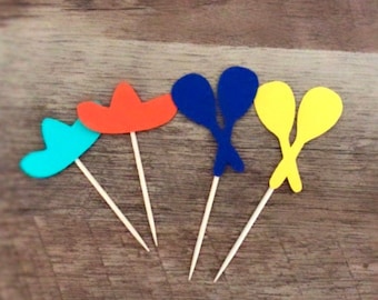 Fiesta Cupcake Toppers – Sombrero & Maraca, Set of 77