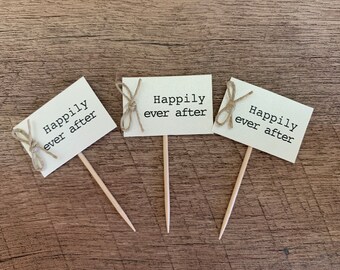 Happily Ever After cupcake topper, rustic wedding cupcake tags, wedding tags, cupcake toothpicks, Happily Ever After, wedding dessert tags
