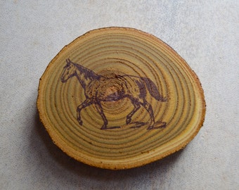 Rustic horse coaster set, set of 4, rustic burlap wooden wedding favor, tree branch real wooden coaster, cabin adirondack