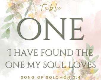 Floral Scripture Wedding Table Numbers and Place Cards – Love Quote Table Decor (PDF Pattern)