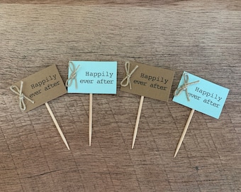 Happily Ever After cupcake topper, rustic wedding cupcake tags, wedding tags, cupcake toothpicks, Happily Ever After, wedding dessert tags