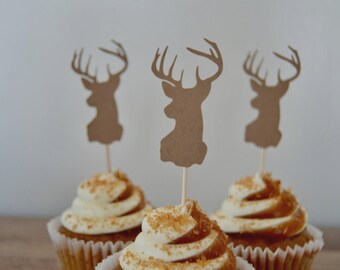Rustic Deer Cupcake Toppers – Dessert Tags for Showers (Set of 6)
