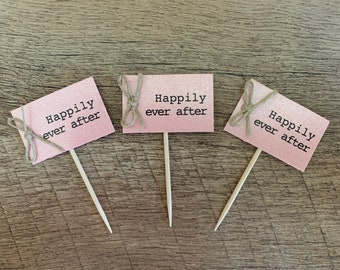 Happily Ever After cupcake topper, rustic wedding cupcake tags, wedding tags, cupcake toothpicks, Happily Ever After, wedding dessert tags