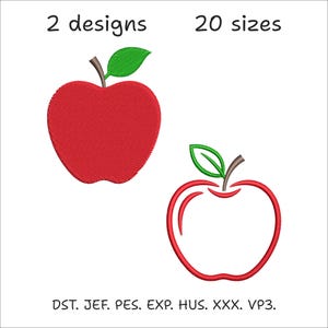 Apple Embroidery Designs, 2 Designs, 20 Sizes (Digital Download)