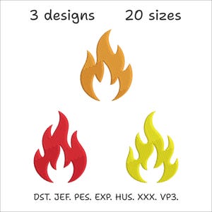 Diseño de bordado de fuego, archivo para máquina de bordar llamas, 20 tamaños (descarga digital)
