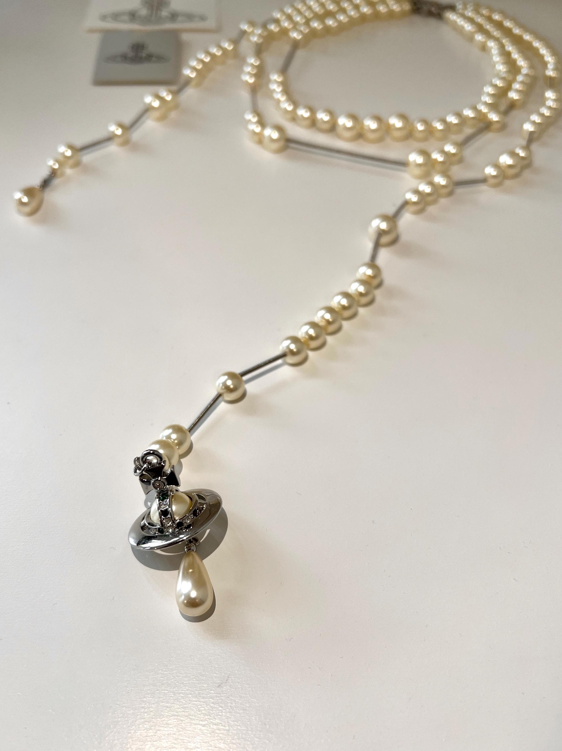 Vivienne Westwood Broken Pearl Necklace, Three-row, Orb Pendant