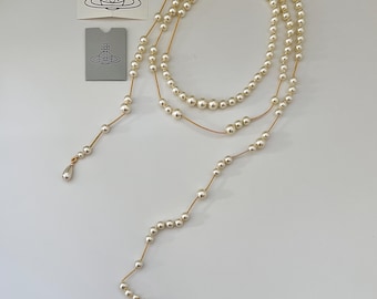 Vivienne Westwood Broken Pearl Necklace, Three-Row, Orb Pendant-gold