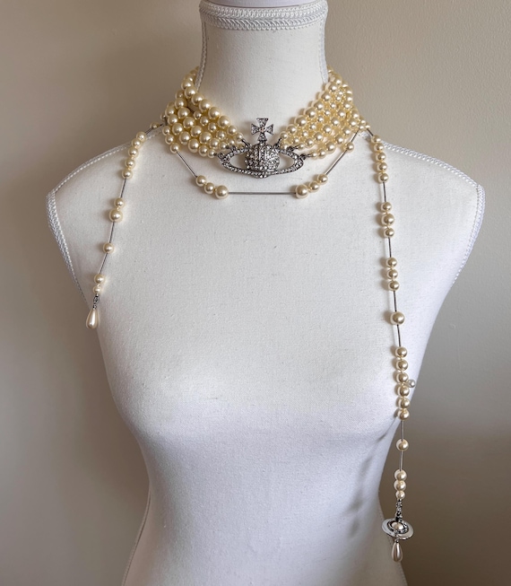 Vivienne Westwood Broken Pearl Necklace, Three-row, Orb Pendant