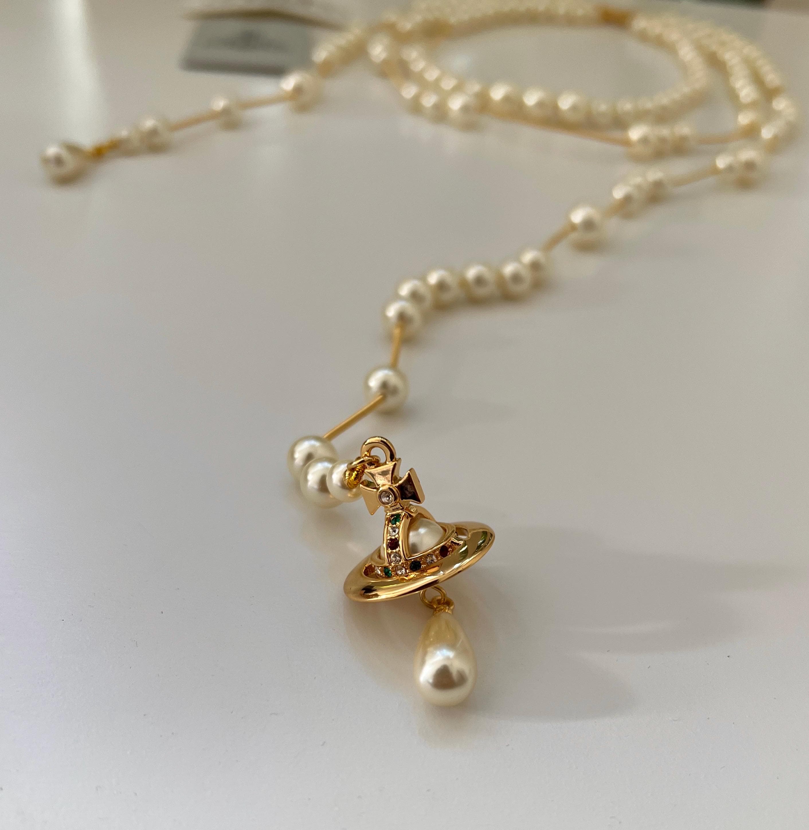 Vivienne Westwood Broken Pearl Necklace, Three-row, Orb Pendant