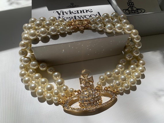 Vivienne Westwood 1990s Three-row Pearl Gold Choker Necklace