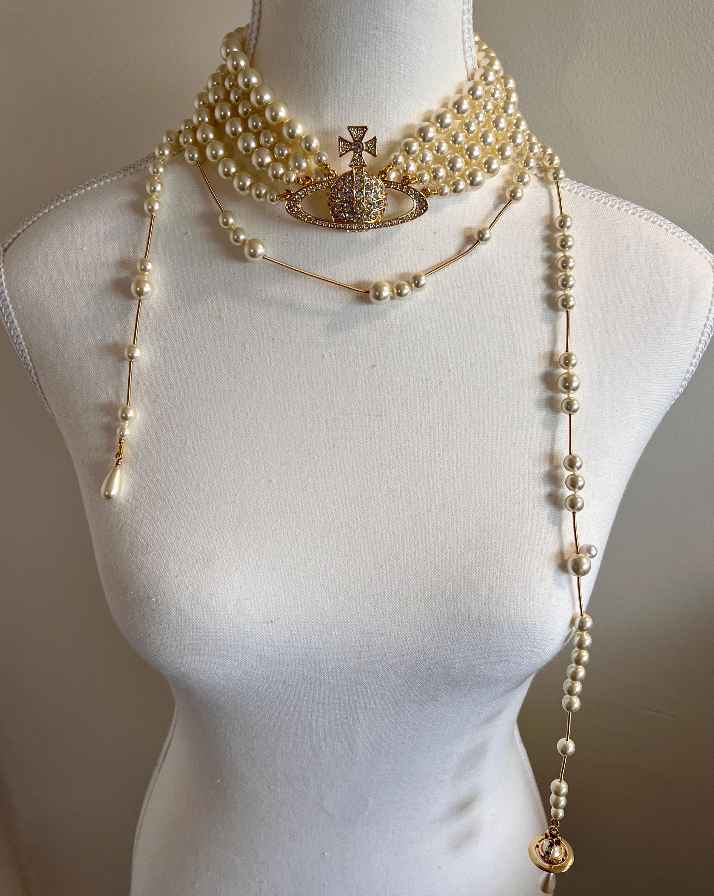 Vivienne Westwood Broken Pearl Necklace, Three-row, Orb Pendant