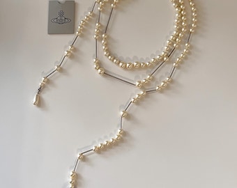 Vivienne Westwood Broken Pearl Necklace, Three-Row, Orb Pendant-silver