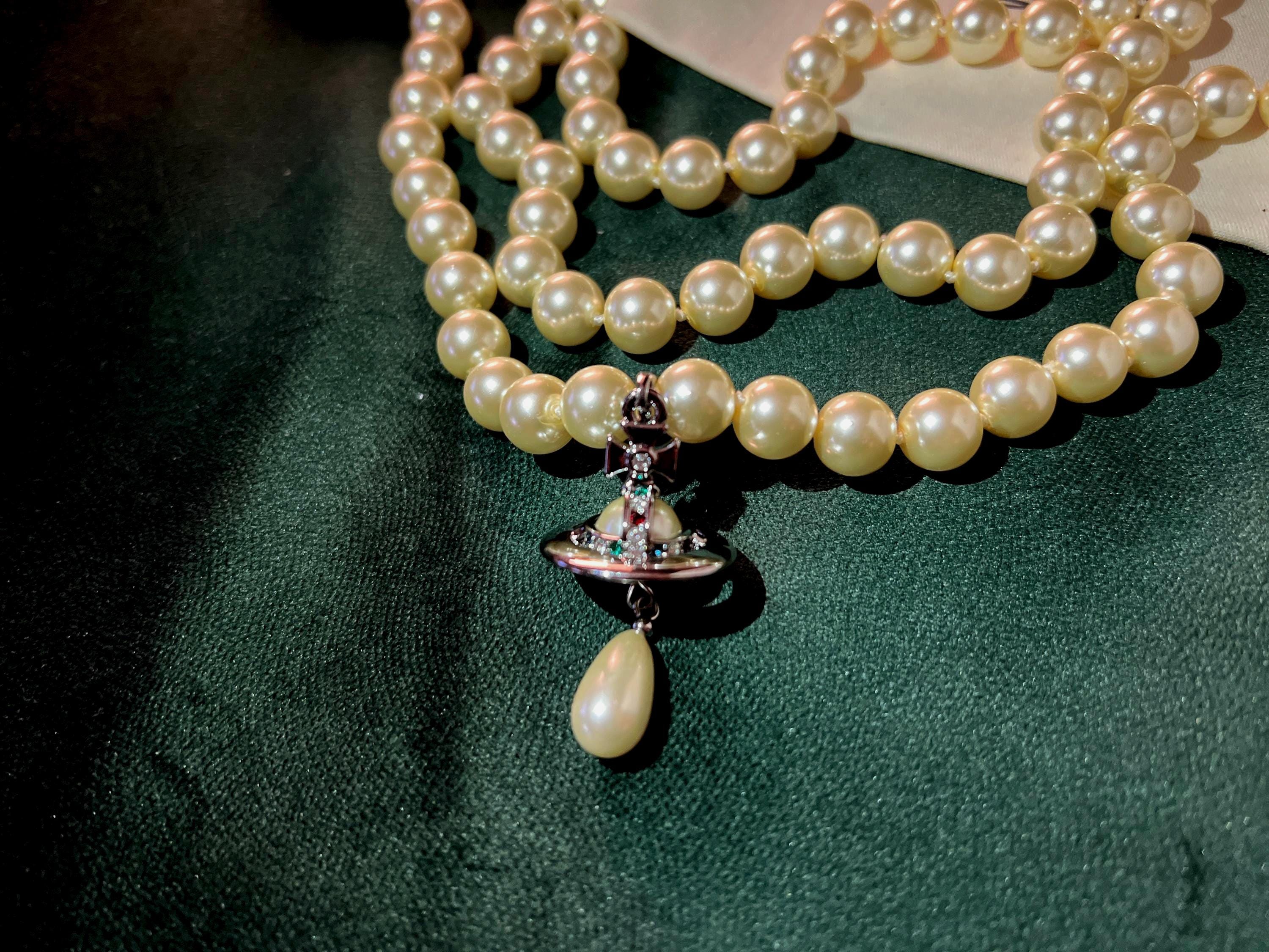 Vivienne Westwood 1990s Three-row Pearl Orb Pendant Choker