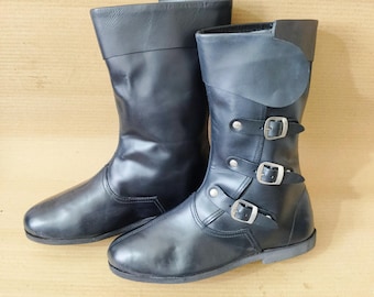 Black Leather Boots | Vintage Men Shoes | Medieval LARP Cosplay | Renaissance Footwear | Birthday Christmas Gift