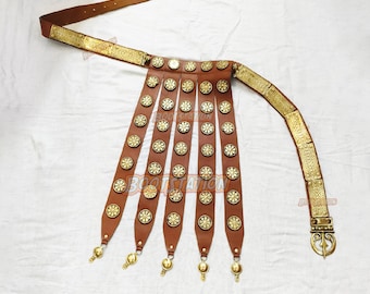 Handcrafted Roman Balteus Belt | Gladiator Leather Belt with Heavy Brass Accents | Spartan, Greek Cosplay