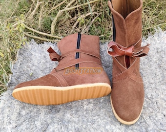 Handmade Medieval Suede Leather Boots for Men | Viking LARP Cosplay Shoes | Renaissance Costume Footwear | Pirate Boots