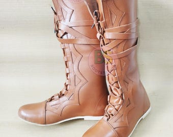 Handmade Leather Long Boots | Pirate Tall Boot | Viking Mens Medieval Renaissance Footwear
