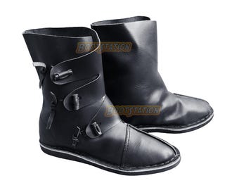 Handmade Viking 3 Toggle Boots: Medieval Jorvik Sca Larp Ren Faire Comfortable Shoes