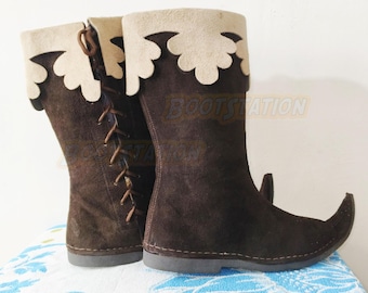 Botas medievales de ante: zapatos de disfraz de bufón elfo renacentista