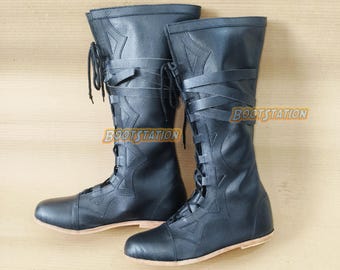 Handmade Leather Long Boots | Pirate Tall Boot, Riding Style | Medieval, LARP, Renaissance Festival Shoes