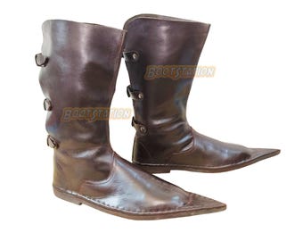Medieval Long Boots: Elf Boot, Renaissance LARP Cosplay Costume Shoes, Reenactment Mens Leather Shoes
