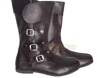 Medieval Leather Boots: Vintage Boot Renaissance Shoes Cosplay Attire
