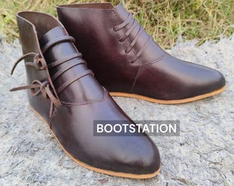 14th Century Side Laced Medieval Ankle Boots | Handmade Renaissance Boot | Roman Nobles Togas Footwear