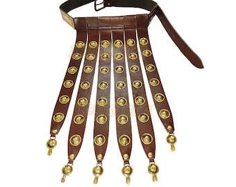 Handmade Brown Leather Gladiator Belt: Roman Belt, LARP Greek Costume Belts with Brass Medallions