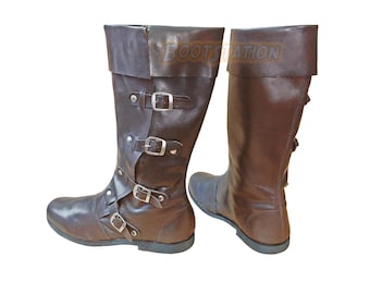 Handmade Medieval Leather Long Boots: Viking Boot, Pirate Shoe, Renaissance Costume Footwear