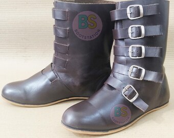 Handmade Leather Ankle Boots | Medieval Viking Pirate Boots | Renaissance Faire LARP Cosplay Footwear