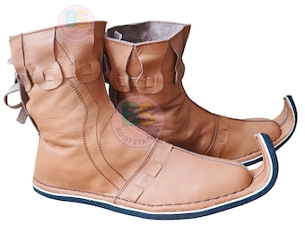 Handmade Leather Poulaines Boots: Medieval Boot, Festival Costume, LARP Shoes