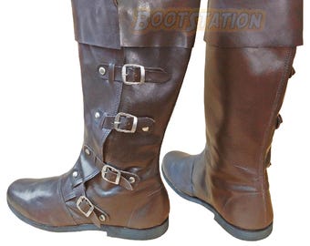 Handmade Medieval Leather Long Boots: Viking Boot, Pirate Shoe, Renaissance Costume Footwear