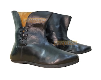 Handmade Leather Poulaines Boots: Medieval Larp Sca Tulip Boot Renaissance Cosplay Shoes