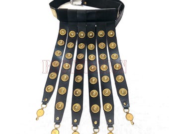 Handmade Leather Gladiator Belt: Roman Belt, LARP Greek Costume Belts with Brass Medallions