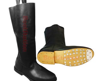 Traditional German Jackboots Riding Boot with Studded Sole Black Leather Handcrafted Jackboot Tall Boots