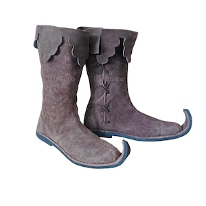 Handcrafted Medieval Elf Boots Jester Style Boot with Curled Toe Shoes Costume & LARP Footwear