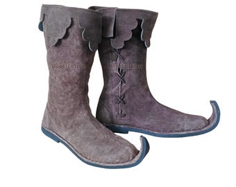 Handcrafted Medieval Elf Boots Jester Style Boot with Curled Toe Shoes Costume & LARP Footwear