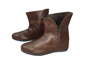 Handmade Leather Tulip Boots: Medieval Renaissance Fantasy Cosplay Shoes Reenactment SCA LARP