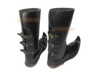 Handcrafted Medieval Elf Boots Jester Style Long Boots Curled Toe Shoes Costume LARP Footwear