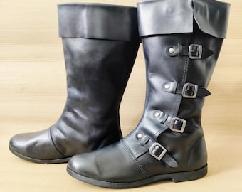 Rustic Handmade Pirate Boots | Tall Leather, Buckled Medieval Footwear for LARP & Ren Faire Cosplay