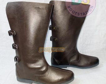 Handmade Leather Medieval Boots: Back Buckled Shoes, Equestrian Style Boot