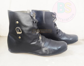 Handmade Leather Ankle Boots | Medieval Lace Up Shoes | Renaissance Faire Pirate Costume Footwear