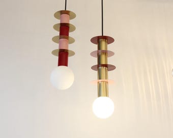 Geometric Brass Pendant Light: Handmade Colorful Ceiling Lamp