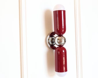 Red Enamel Wall Sconce: Mid-Century Modern Dual Light Fixture