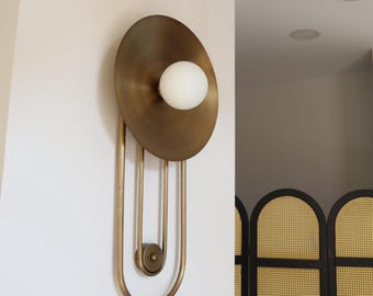Opal Globe Brass Wall Sconce: Mid-Century Modern Art Deco Lighting